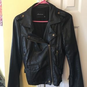 Faux black leather moto jacket